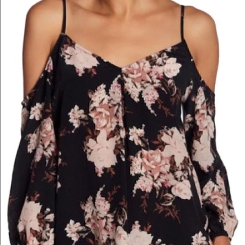 Joie eclipse floral cold shoulder silk top